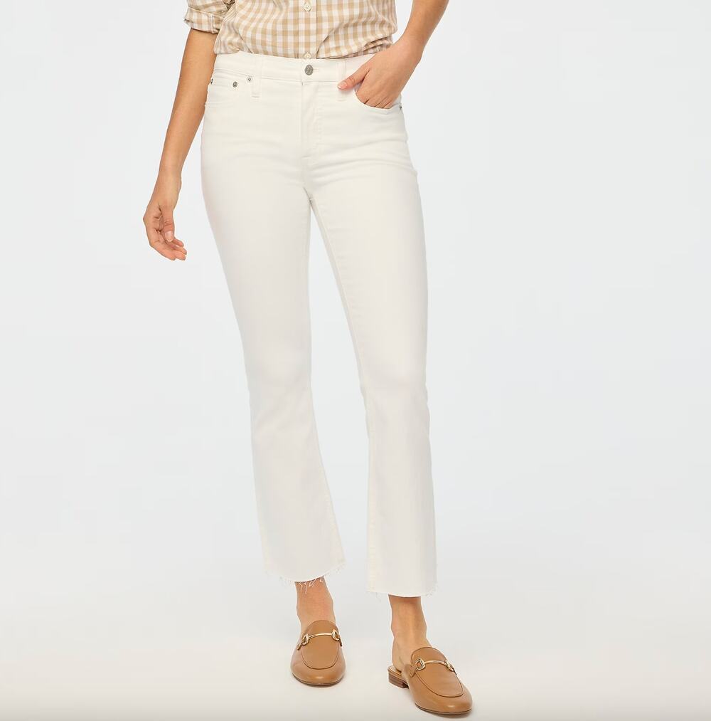 J.Crew Flare Crop White Jean Signature Stretch Denim Mid Rise Womens US 28